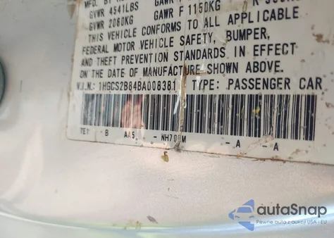 2011 Honda Accord 3.5 Ex-L из США, поврежденный, VIN 1HGCS2B84BA008381